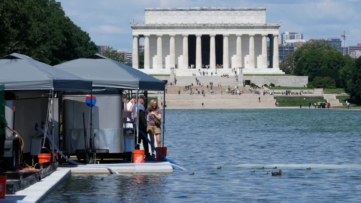 ‘Cut it very violently.’ Trump says vandals damaged Reflecting Pool