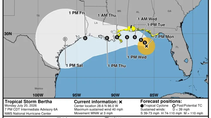 Tropical Storm Bertha forms in the Gulf, forecasts warn of flooding