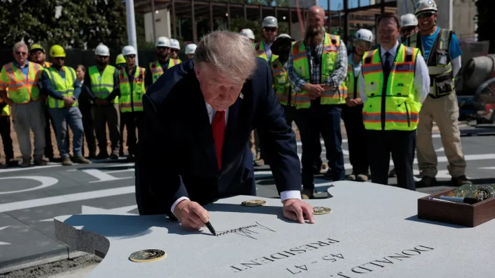 Trump unveils granite helipad also suitable for White House cocktails