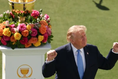 Trump gets credit for U.S. Presidents Cup win at trophy ceremony